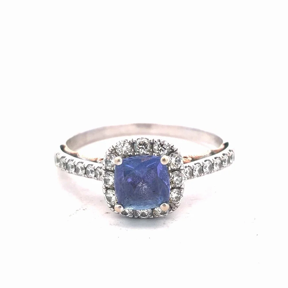 EFFY 14K White & Rose Gold Asscher Cut Tanzanite Diamond Halo Accented Ring